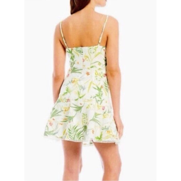 A Loves A Womens Floral Linen Blend Mini Dress Green Cream Sleeveless size 4 - Picture 3 of 13